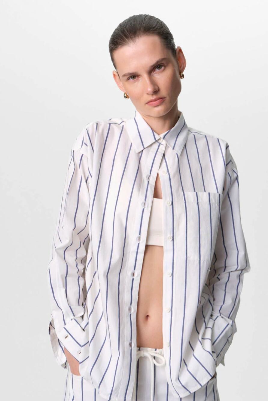 MATE The Label Organic Cotton Poplin Striped Button Down Shirt S NWOT